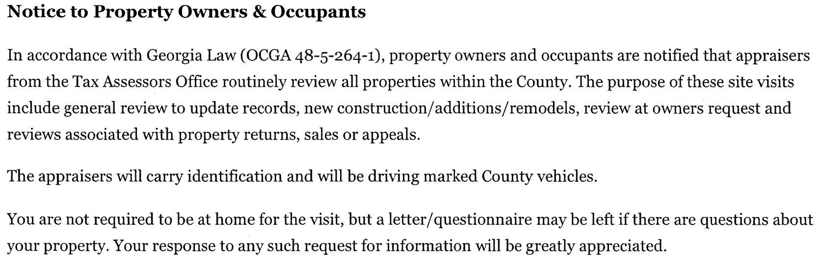 Notice to Property Owners and Occupants